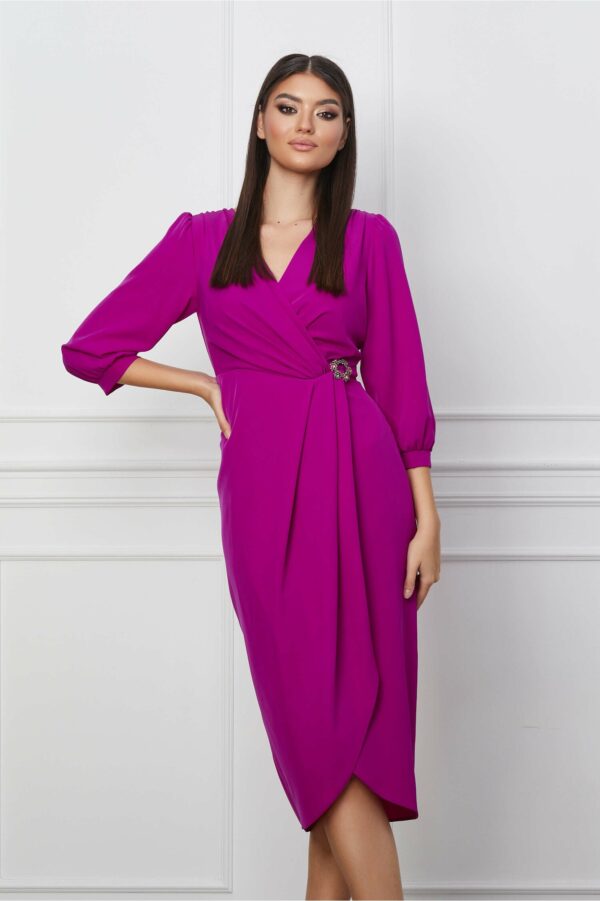 Rochie Ginette magenta cu accesoriu in talie