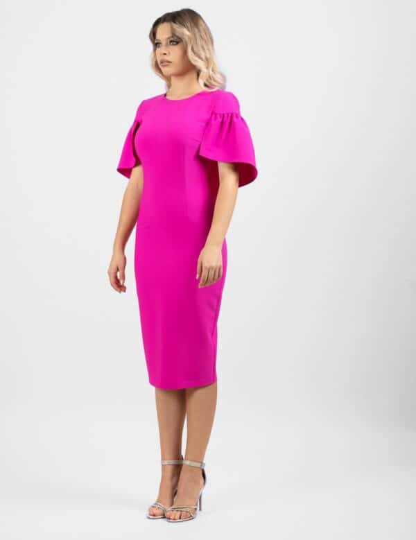 Rochie midi conica de culoare fucsia