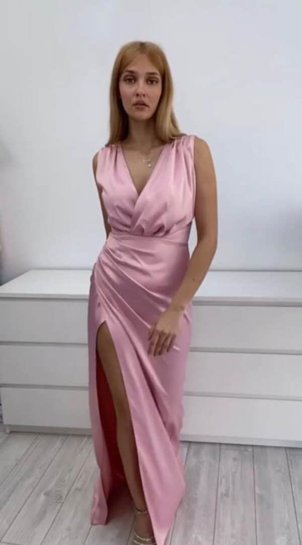 Rochie eleganta lunga din tafta cu slit adanc pe picior