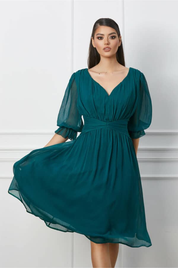 Rochie Mara verde petrol vaporoasa din voal