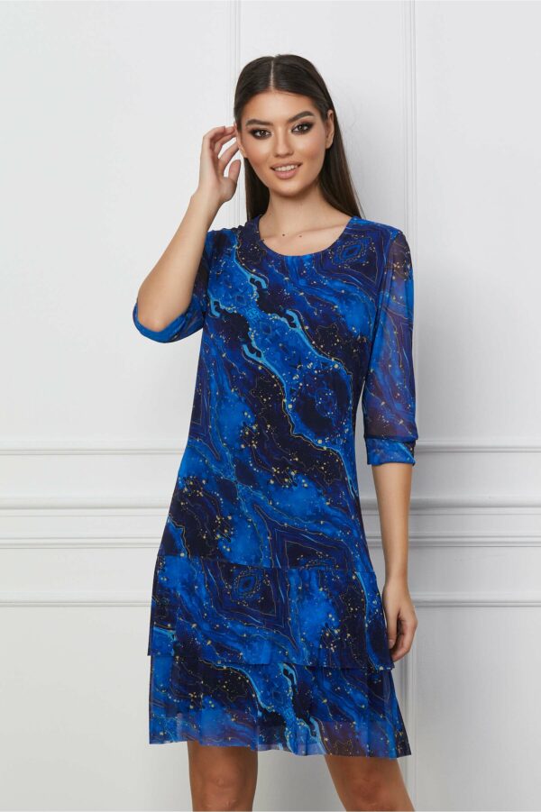 Rochie Marisa vaporoasa albastra cu imprimeu galben