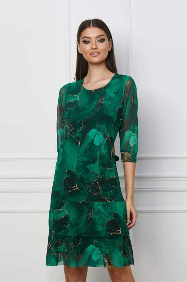 Rochie Marisa vaporoasa verde cu imprimeu galben