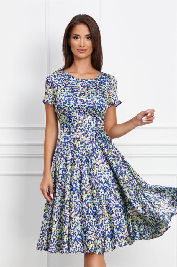 Rochie Miranda alba cu buline multicolore