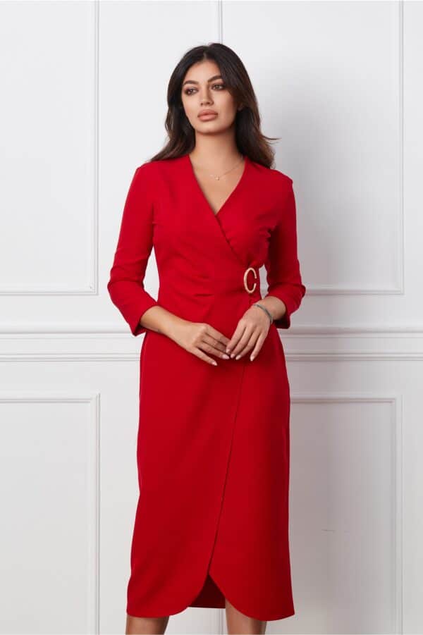 Rochie Miruna rosie cu accesoriu in talie