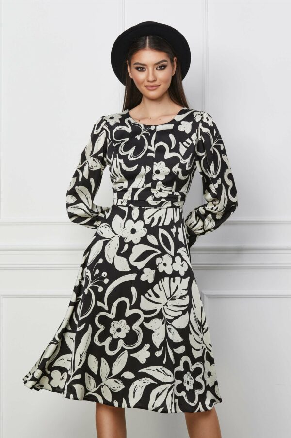 Rochie Mirunea neagra cu imprimeu ivory