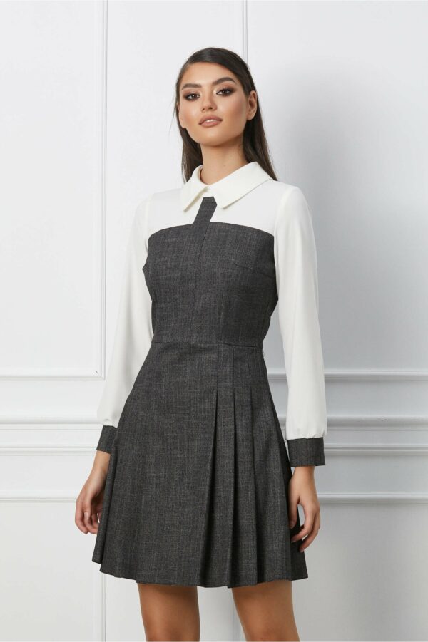 Rochie Moze gri cu guler si maneci albe