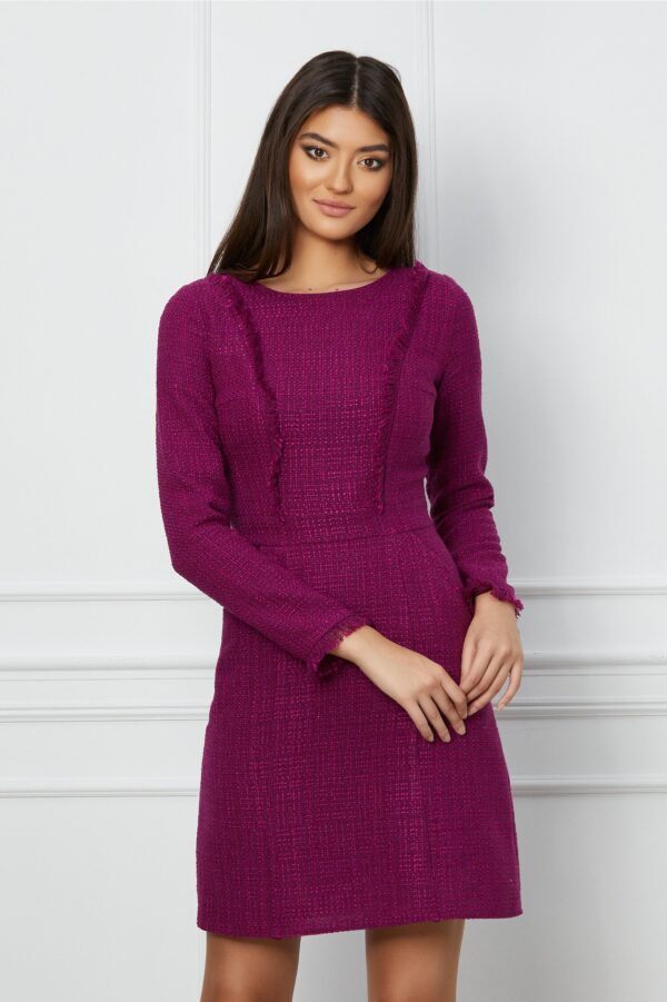 Rochie Moze magenta cu ciucuri pe bust si buzunare