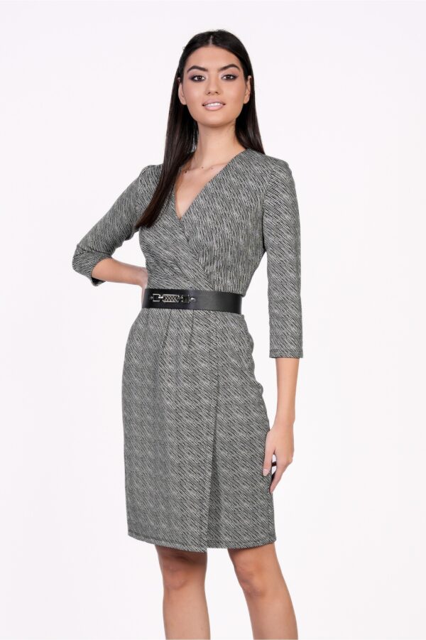 Rochie Nadia neagra cu dungi albe si curea in talie