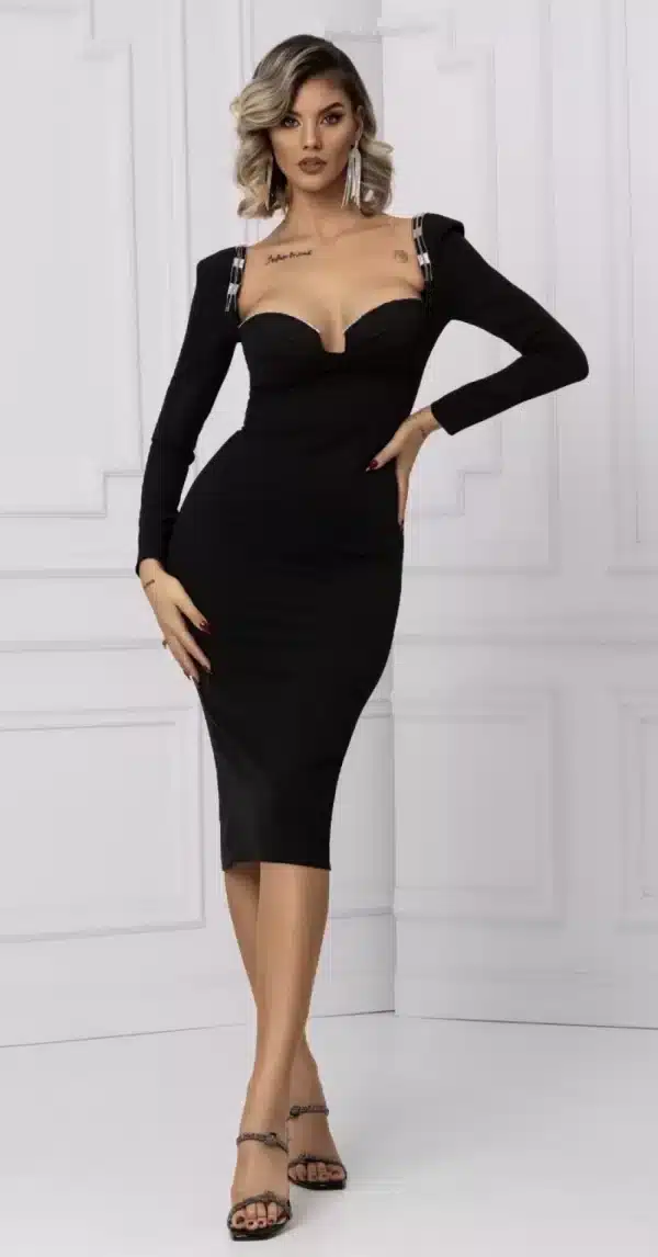Rochie eleganta neagra mulata pe corp de lungime midi