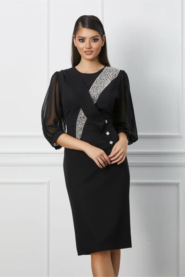 Rochie Viviana neagra cu perlute la bust