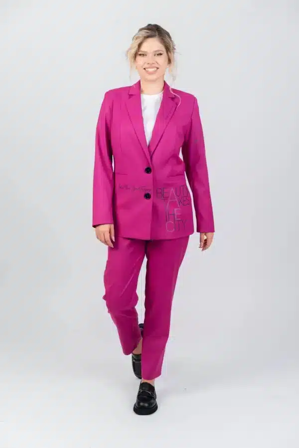 Sacou casual roz cu buzunare laterale