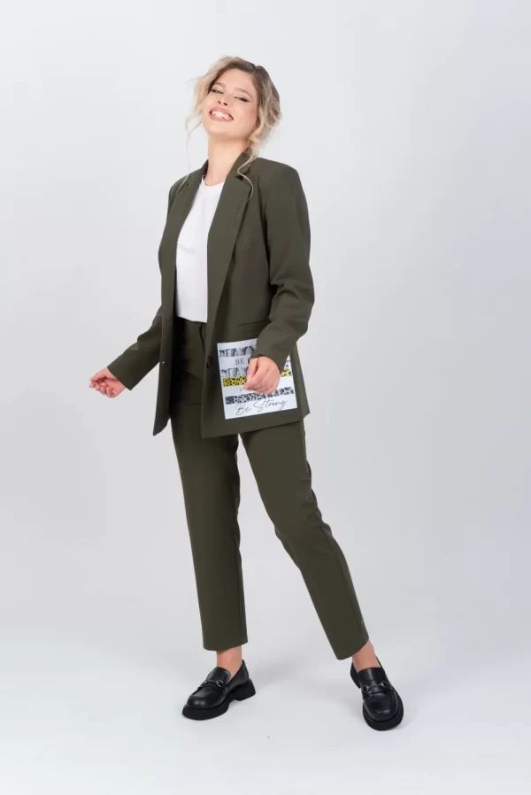 Sacou casual verde kaki cu imprimeu si buzunare laterale