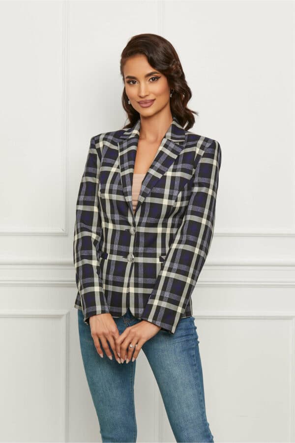 Sacou Irina bleumarin cu carouri ivory