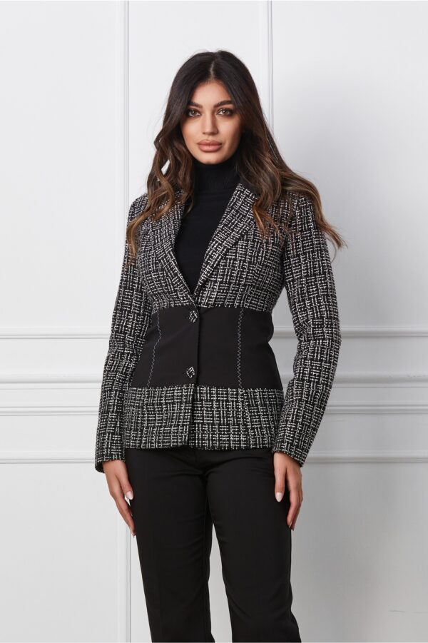 Sacou LaDonna negru cu alb din tweed