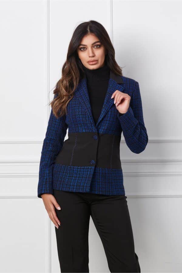 Sacou LaDonna negru cu albastru din tweed