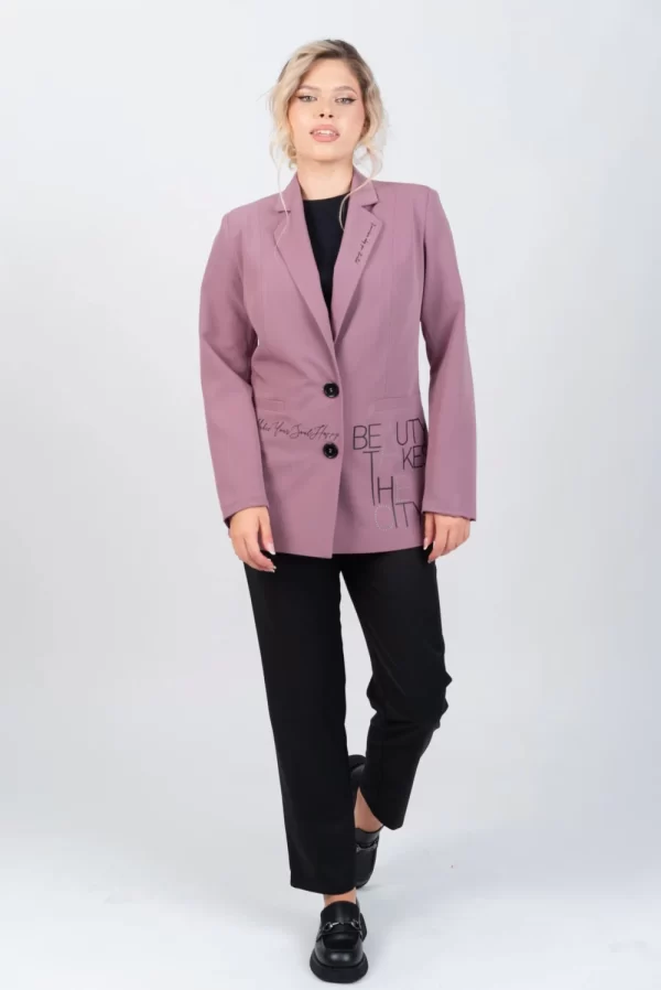 Sacou lila cu imprimeu si buzunare laterale