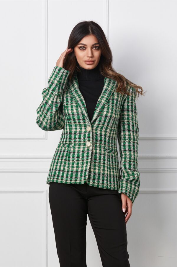 Sacou Lorena verde cu carouri aurii