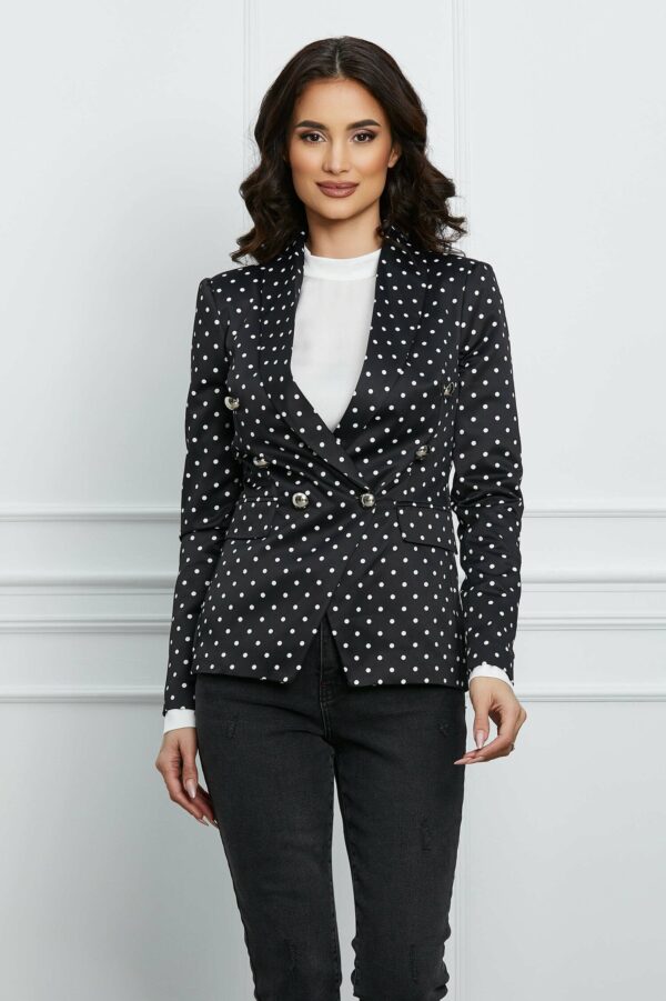 Sacou MBG negru cu buline albe si doua randuri de nasturi