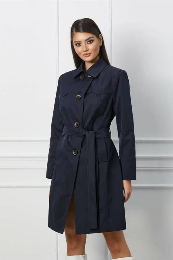 Trench Marisa bleumarin cu cordon in talie