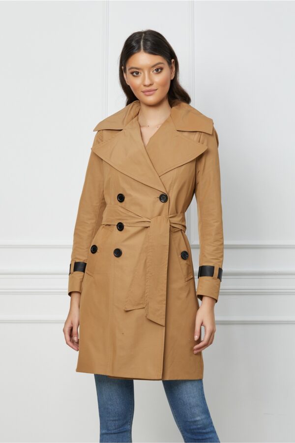 Trench Moze maro cu cordon in talie