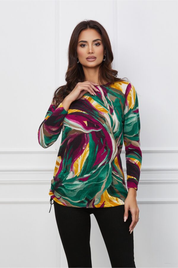 Bluza Dolores verde cu imprimeuri galbene si magenta