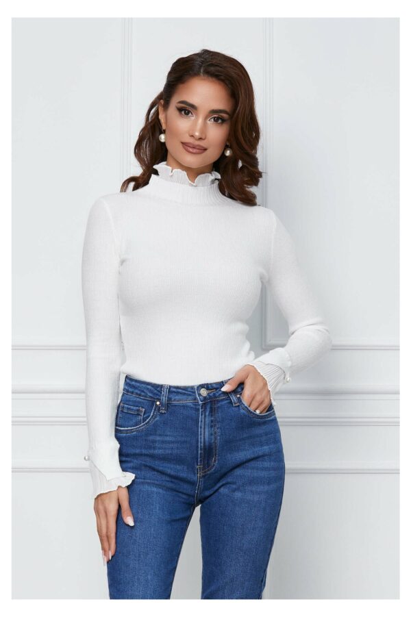 Bluza Florina alba cu volanase la maneci si guler