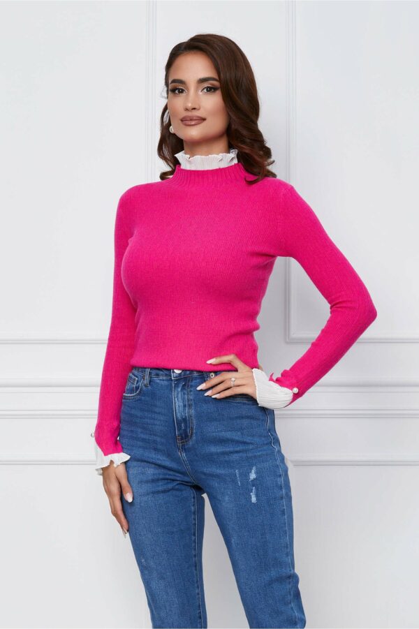 Bluza Florina fucsia cu volanase la maneci si guler
