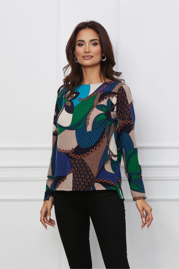 Bluza Jessie cu imprimeuri verzi si bleumarin