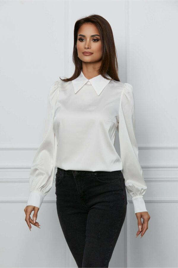 Camasa Dy Fashion alba din voal satinat