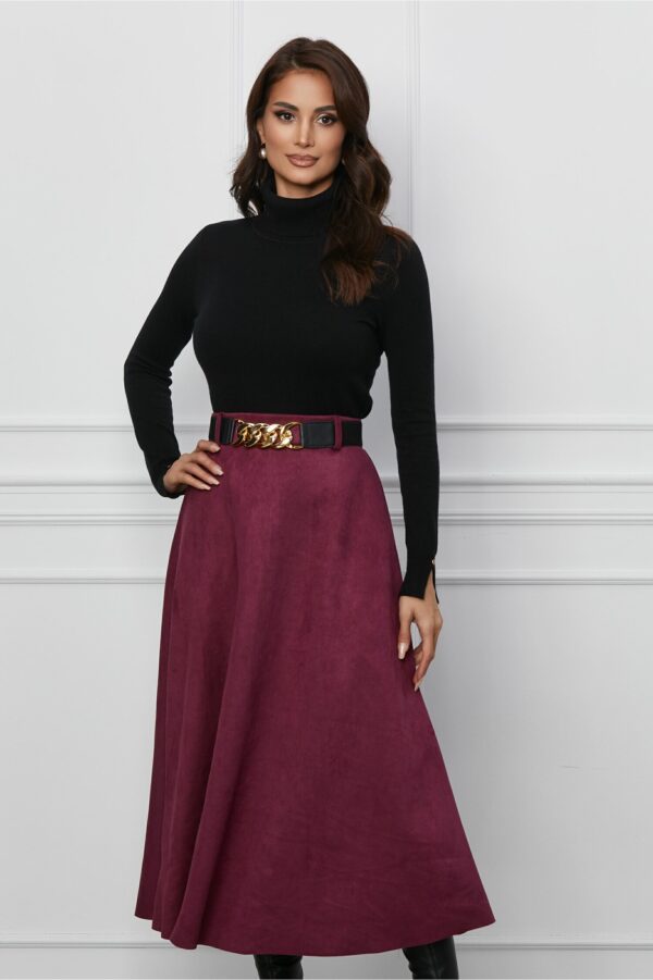 Fusta Gabi bordo midi cu o curea in talie