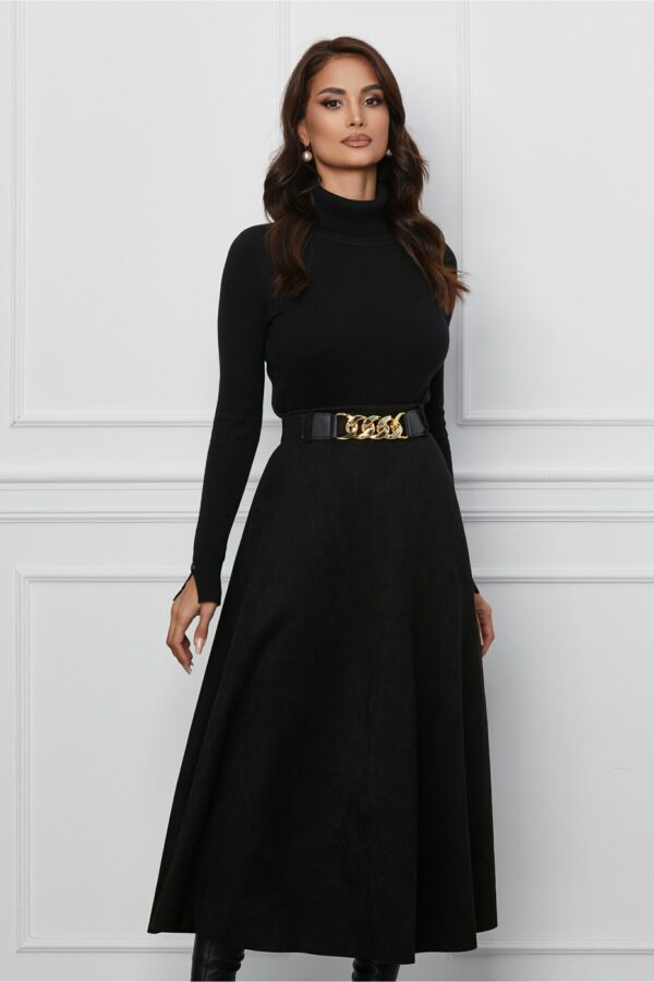 Fusta Gabi neagra midi cu o curea in talie