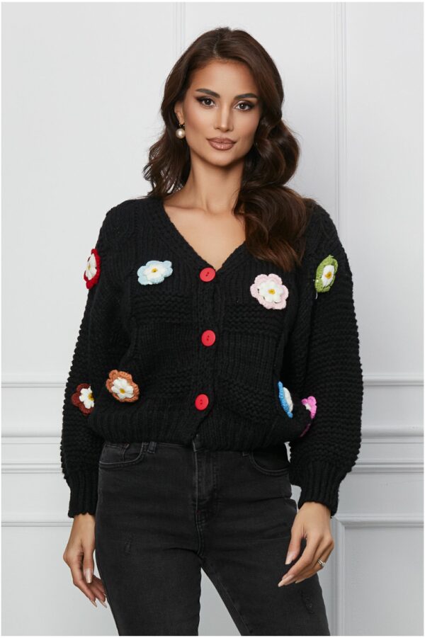 Pulover Alexa negru cu flori 3D