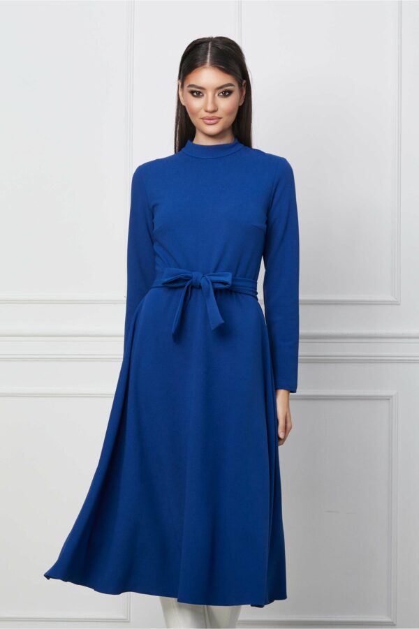 Rochie Dy Fashion albastra midi clos cu cordon in talie