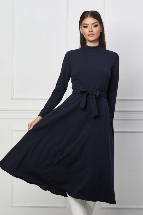 Rochie Dy Fashion bleumarin midi clos cu cordon in talie