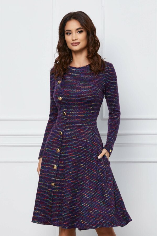 Rochie Dy Fashion mov din tricot cu nasturi decorativi