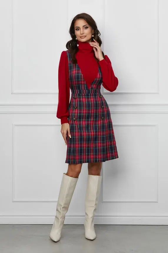 Rochie Dy Fashion rosie cu carouri tip sarafan