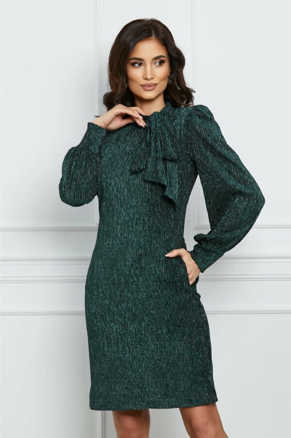 Rochie MBG verde cu funda la guler
