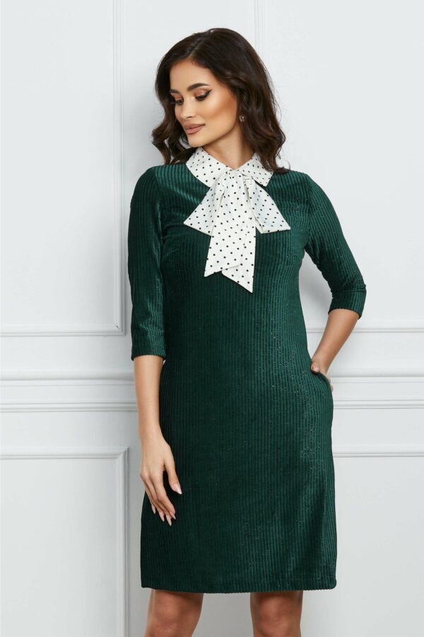 Rochie MBG verde din velur cu funda din satin