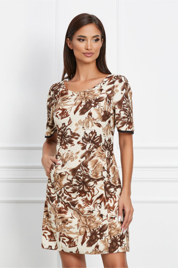 Rochie Moze bej cu imprimeu floral maro