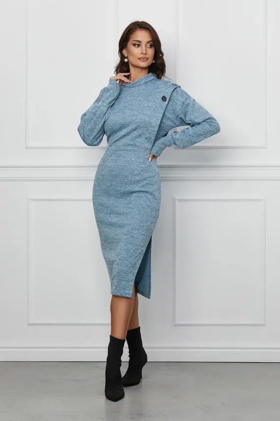 Rochie Moze bleu cu nasturi la bust