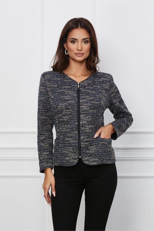 Sacou Sabrina gri cu bleumarin si buzunare