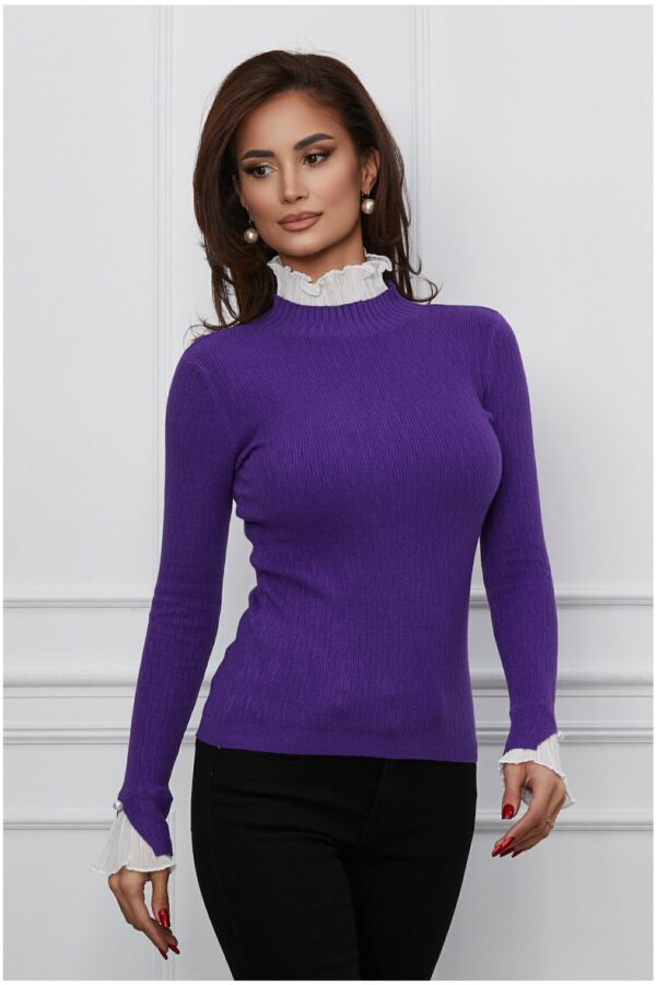 Bluza Florina mov cu volanase la maneci si guler