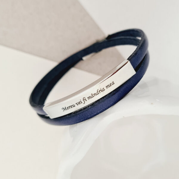 Bratara barbateasca cu element dreptunghiular din Inox argintiu – Piele în 2 straturi și închizatoare tip clips