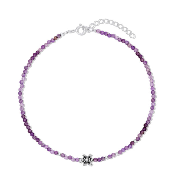 Bratara de glezna din argint Silver Turtle of Amethyst