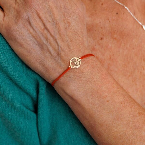 Bratara festiva – Disc cu inima si fulg luminos – Aur Galben 9K – Snur reglabil