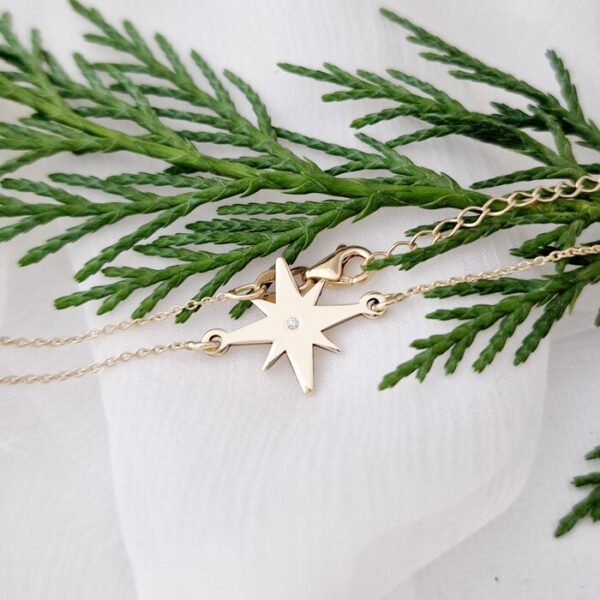 Bratara festiva – Gratia Stelara – Pandantiv stea cu Diamant natural – Aur Galben 9K