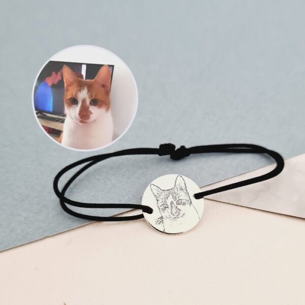 Bratara personalizata cu poza – Mereu aproape – Banut 15 mm – Argint 925 – Snur reglabil, diverse culori