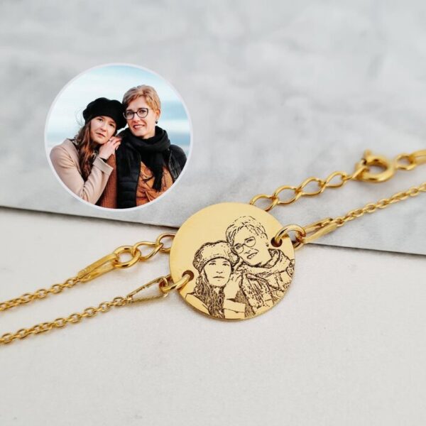 Bratara personalizata cu poza – Amintiri clădite – Banut 15 mm cu lantisor – Argint 925 placat cu Aur Galben 18K