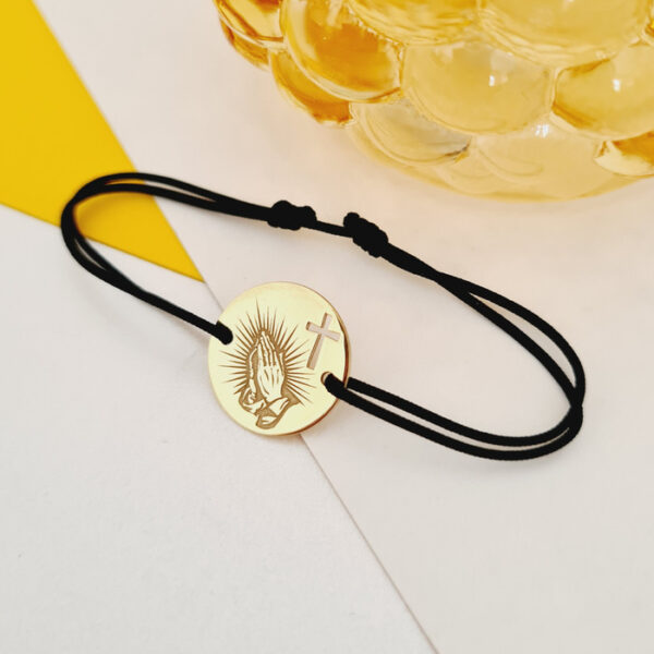 Bratara Raza Credinței – Bijuterie cu Har – Argint 925 placat cu Aur Galben 18K – Snur reglabil