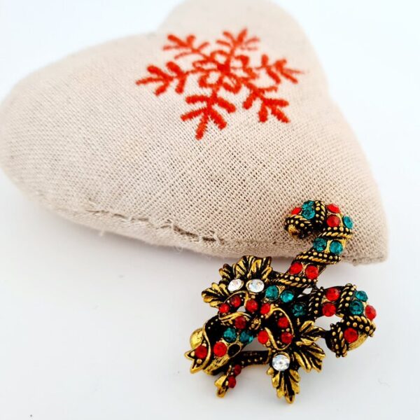 Brosa Bastonas de Craciun cu frunzulite, aramie